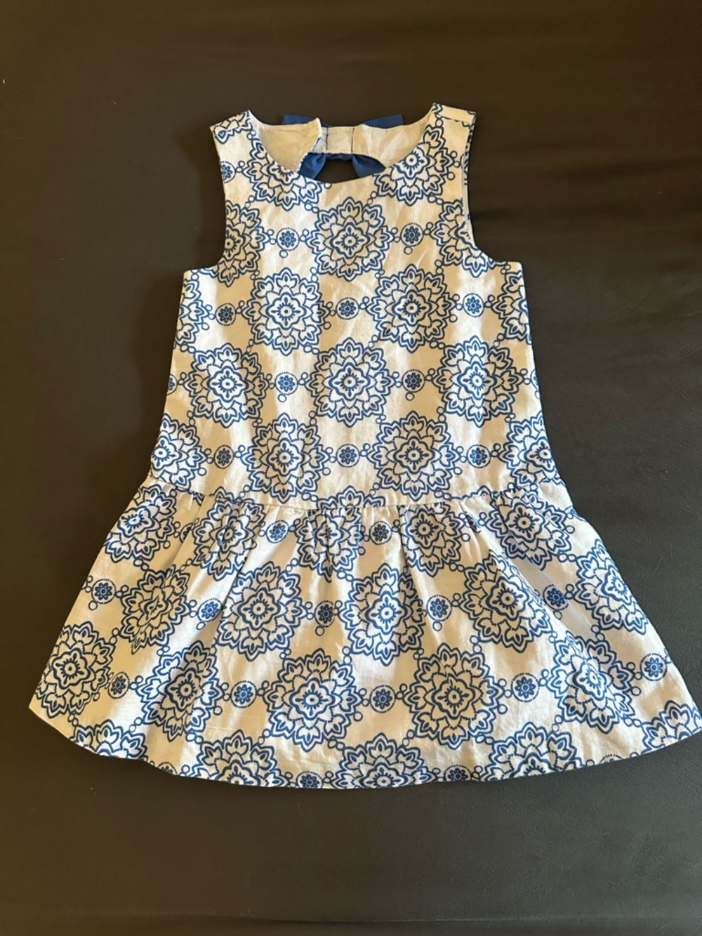 Janie and Jack White Dress with Blue Floral Medallions